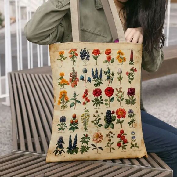 Handbags - Floral Garden Canvas Tote Bag